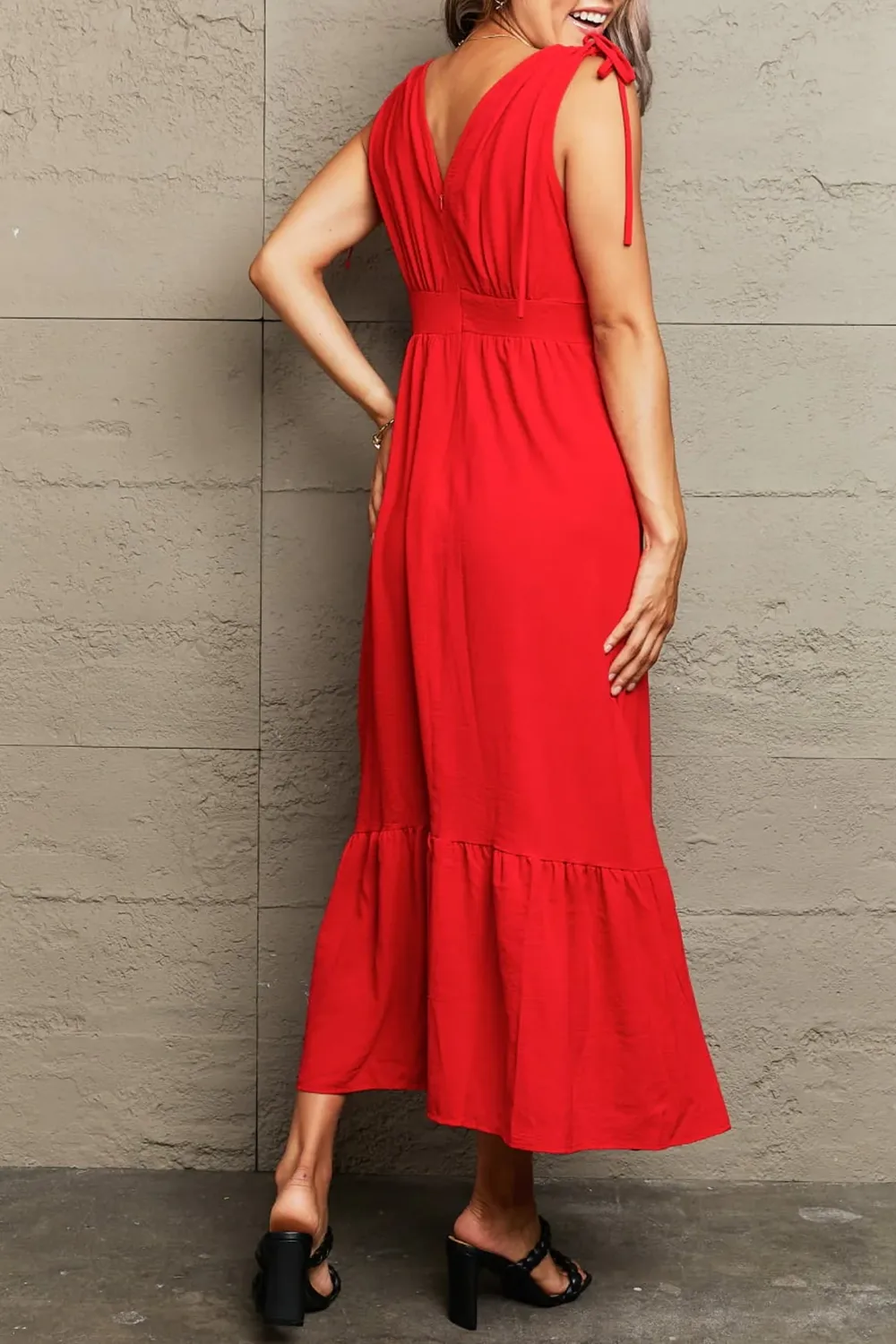 Waist-Cinching Lotus Leaf Hem Red Dress
