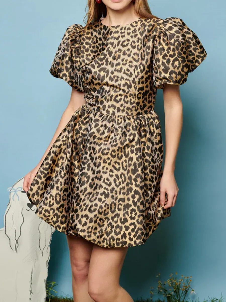 Crew Neck Leopard Jacquard Dress