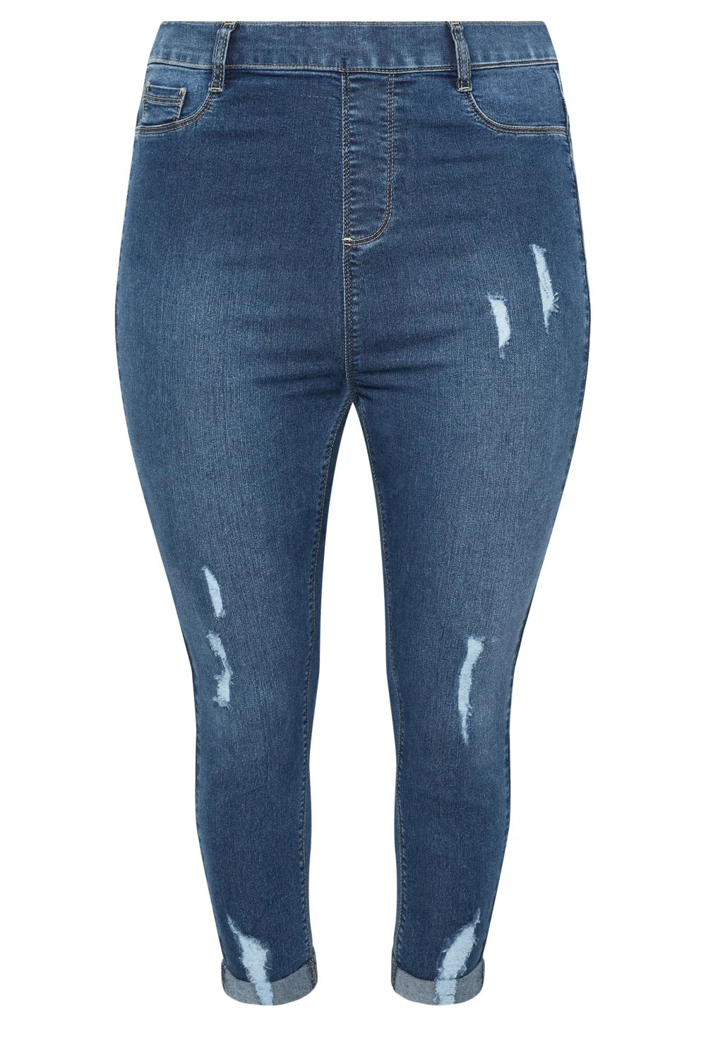 YOURS Curve Mid Wash Blue Ripped Turn Up Cropped GRACE Jeggings