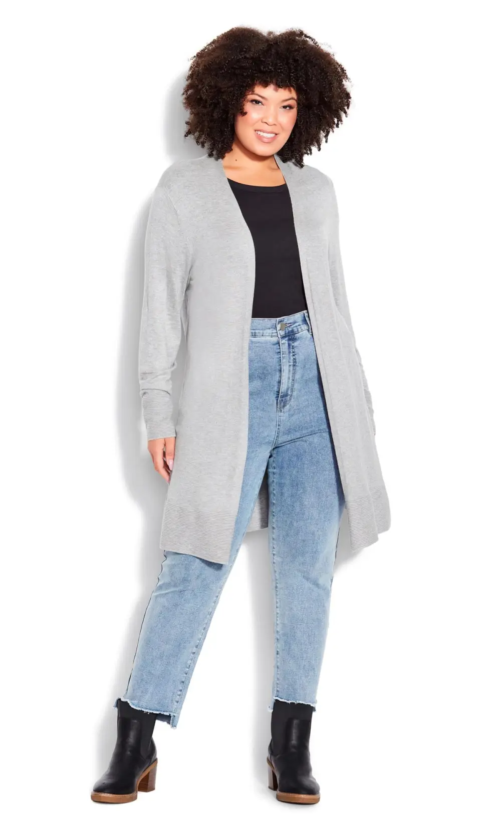 Evans Grey Clara Ribbed Detail Cardigan