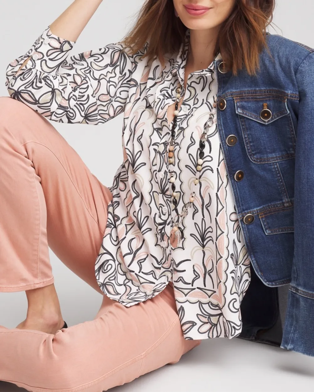 Faux Silk Floral Collared Shirt