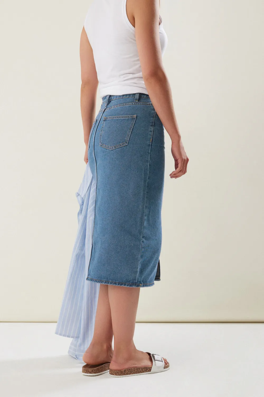 Slit High Rise Denim Skirt