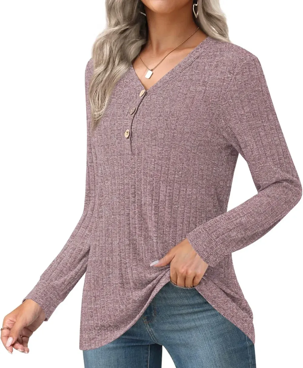 HOTGIFT Womens 2024 Fall Winter Tunic Tops Long Sleeve Casual T-Shirts Soft Comfy Stripe Blouse Lightweight