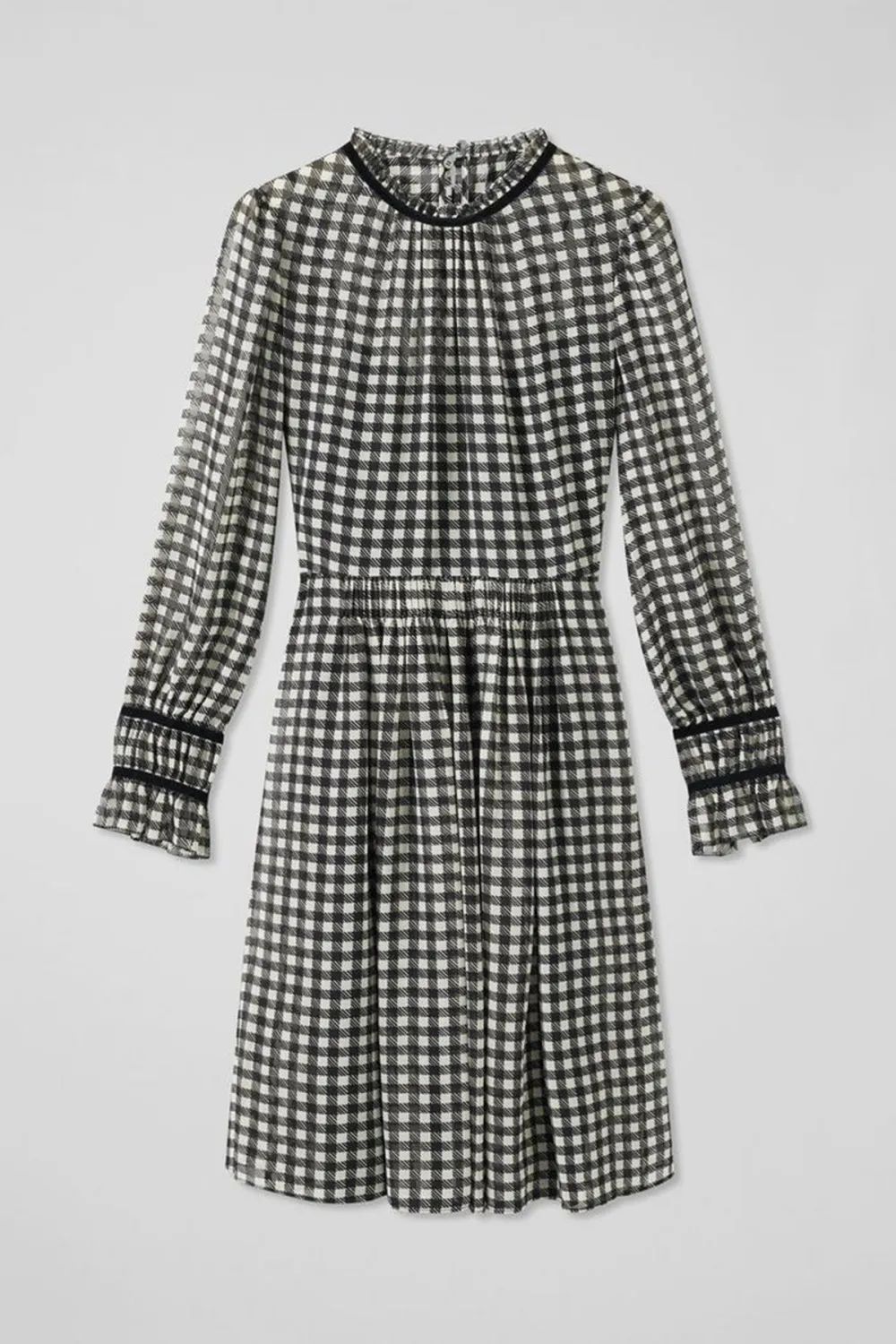 Black Cream Checkered Long Sleeve Midi Dress