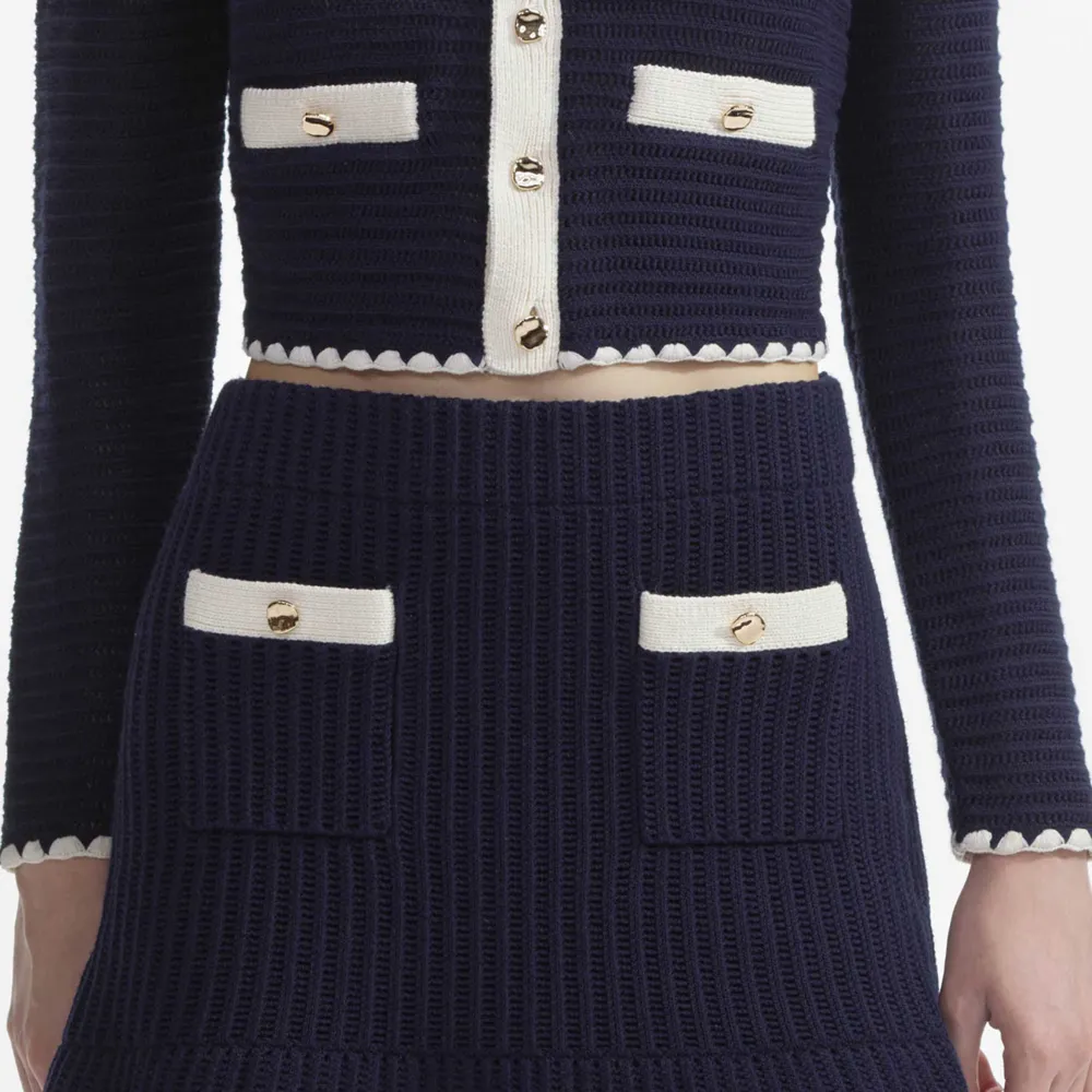 Navy Crochet Contrast Trim Mini Skirt