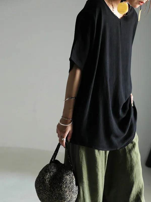 Casual Solid Loose Batwing Sleeves T-Shirt