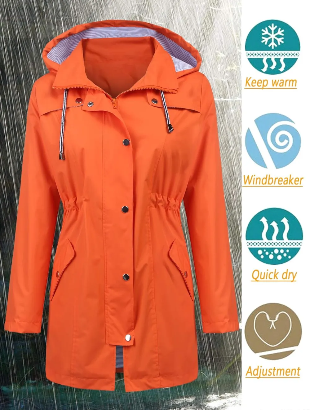LOMON Raincoat Women Waterproof Long Hooded Trench Coats Lined Windbreaker Travel Jacket S-XXL