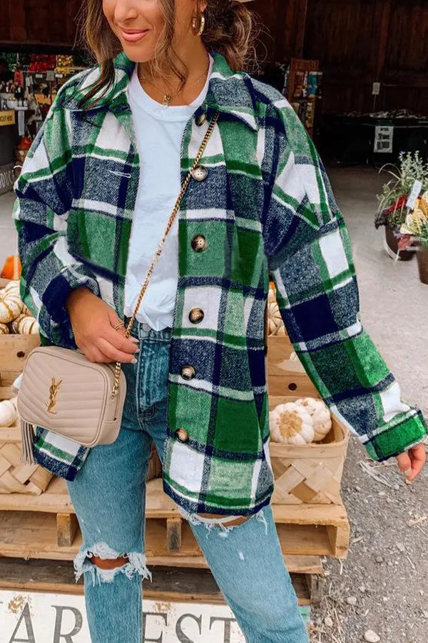 Casual Plaid Pattern Lapel Shirt Coat