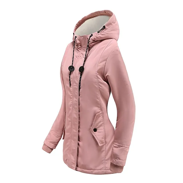 Women's Parka Street Fall Winter Puffer Jacket Long Coat Windproof Warm 3 in 1 Loose Casual Sports Jacket Long Sleeve Solid Color Zipper Purple Blushing Pink Waterpoof Daily Wear Down Parkas  Lined