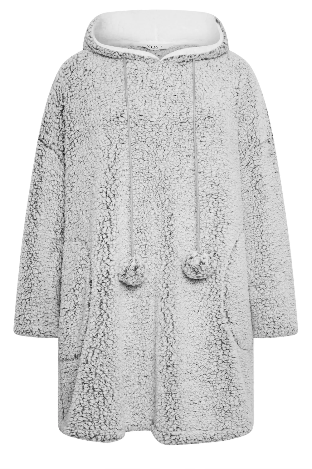 YOURS Curve Light Grey Teddy Drawstring Snuggle Hoodie