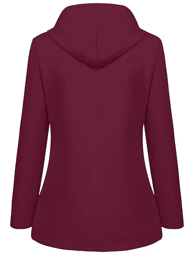 Women's Winter Coat Hoodie Jacket Windproof Warm Street Sport Daily Wear Vacation Button Pocket Drawstring with Pockets Single Breasted Hoodie Fashion Daily Plush Street Style Solid Color Regular Fit