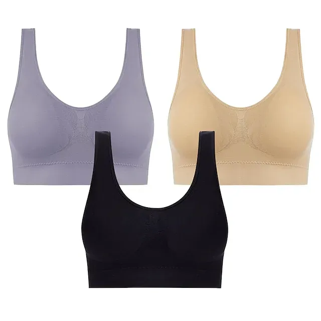 3 Packs Sports Bra for Women High Support with Removable Pad Wireless Yoga Fitness Gym Workout Bra Top Sport Activewear High Impact Breathable Comfortable Stretchy