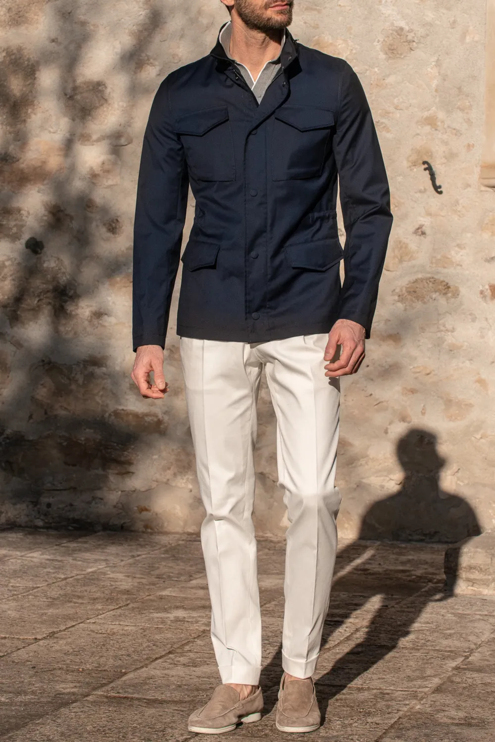 Blue Field Jacket In  Green Storm System Wool