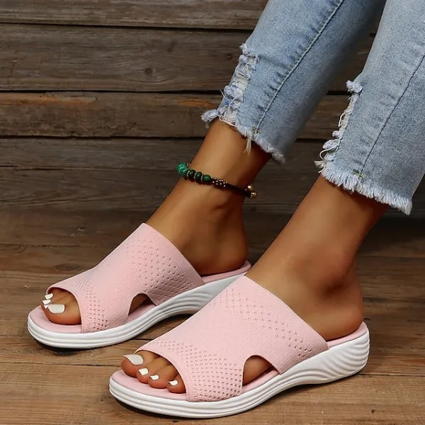 Women's Sandals Plus Size Outdoor Slippers Flyknit Shoes Outdoor Daily Beach Summer Flat Heel Open Toe Classic Casual Synthetics Tissage Volant Loafer Solid Color Solid Colored Black Pink Blue