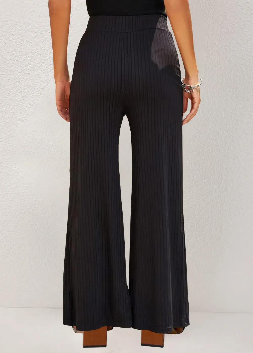 Straight Leg Black Elastic High Waisted Pants