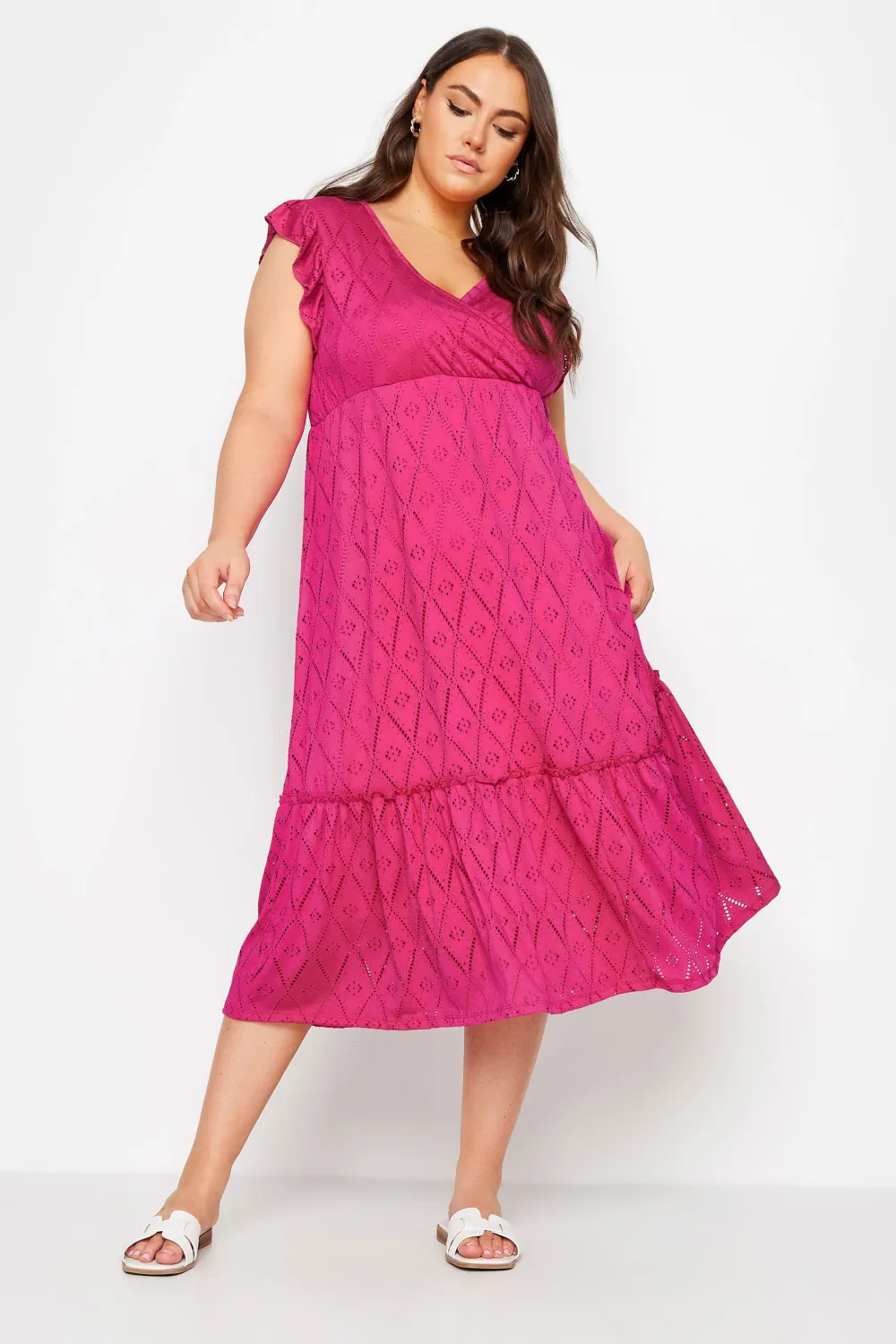 YOURS Curve Pink Broderie Anglaise Midaxi Dress