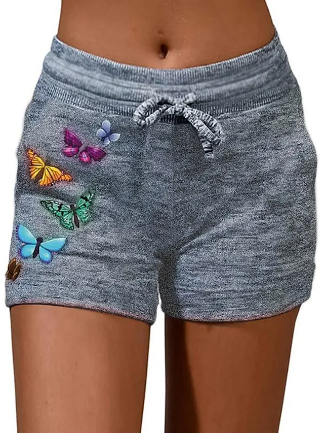 Women's Shorts Sunday Shorts Cotton Blend Gray Black Mid Waist Athleisure Casual Weekend Side Pockets Print Micro-elastic Short Comfort Animal S M L XL XXL