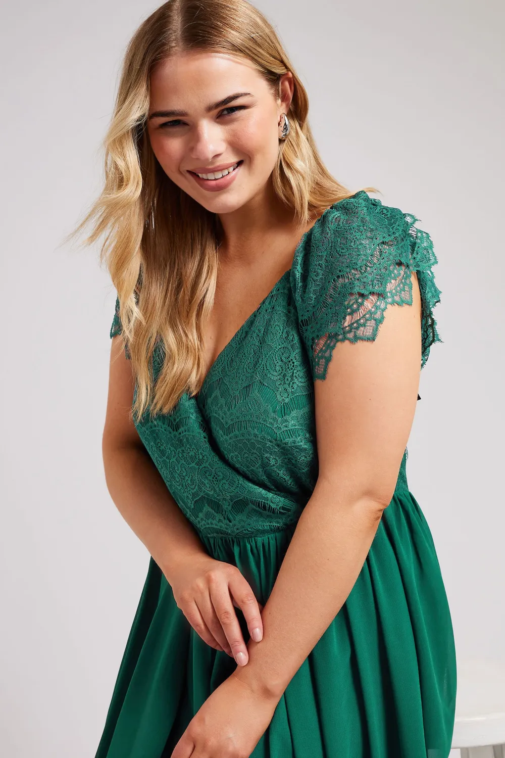 YOURS LONDON Curve Green Lace Wrap Maxi Dress