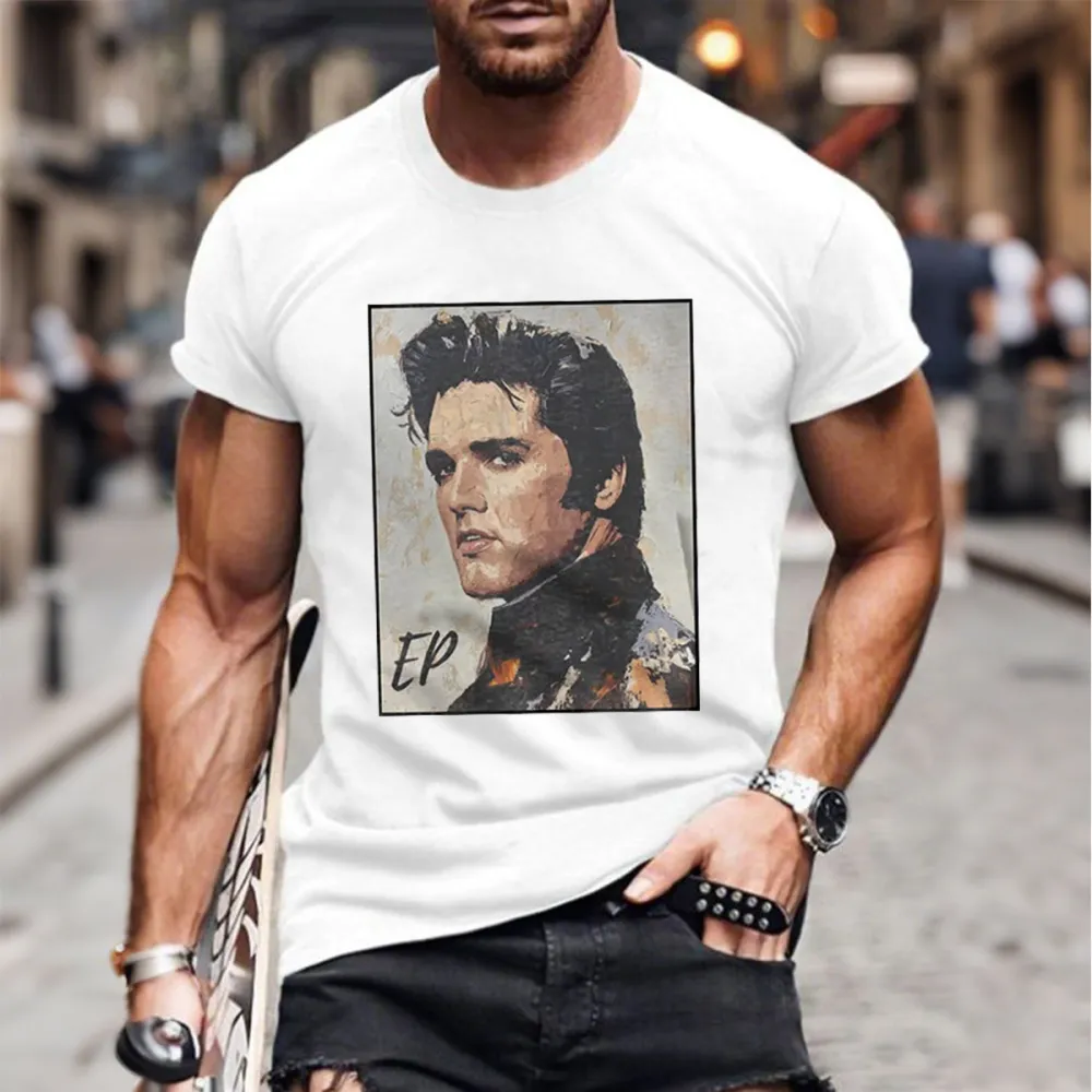 Men's Figure Print Short Sleeve Round Neck Cotton T-Shirt