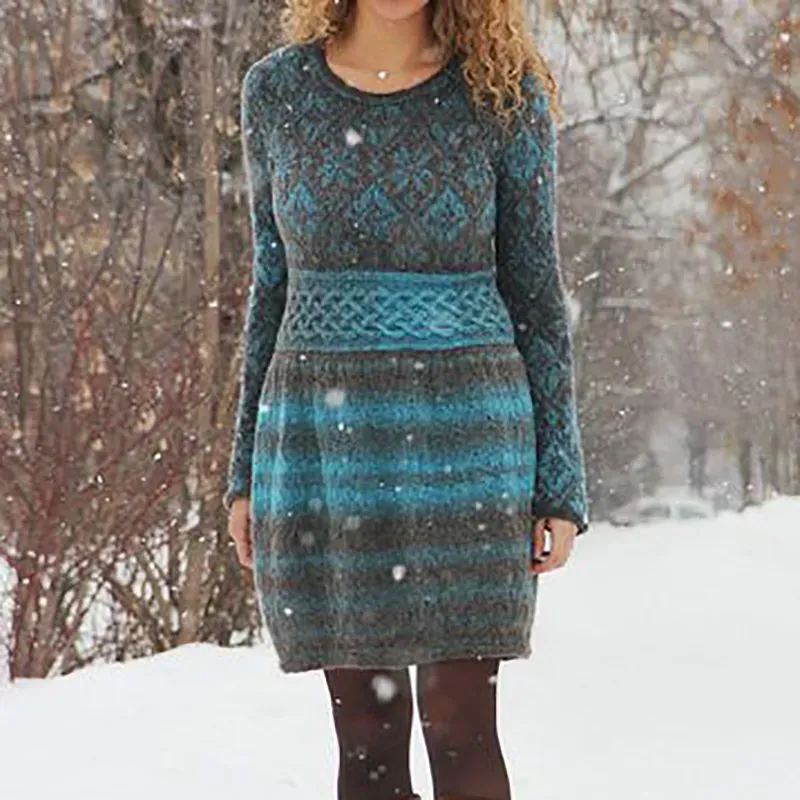 Casual Contrast Printed Knit Midi Dress