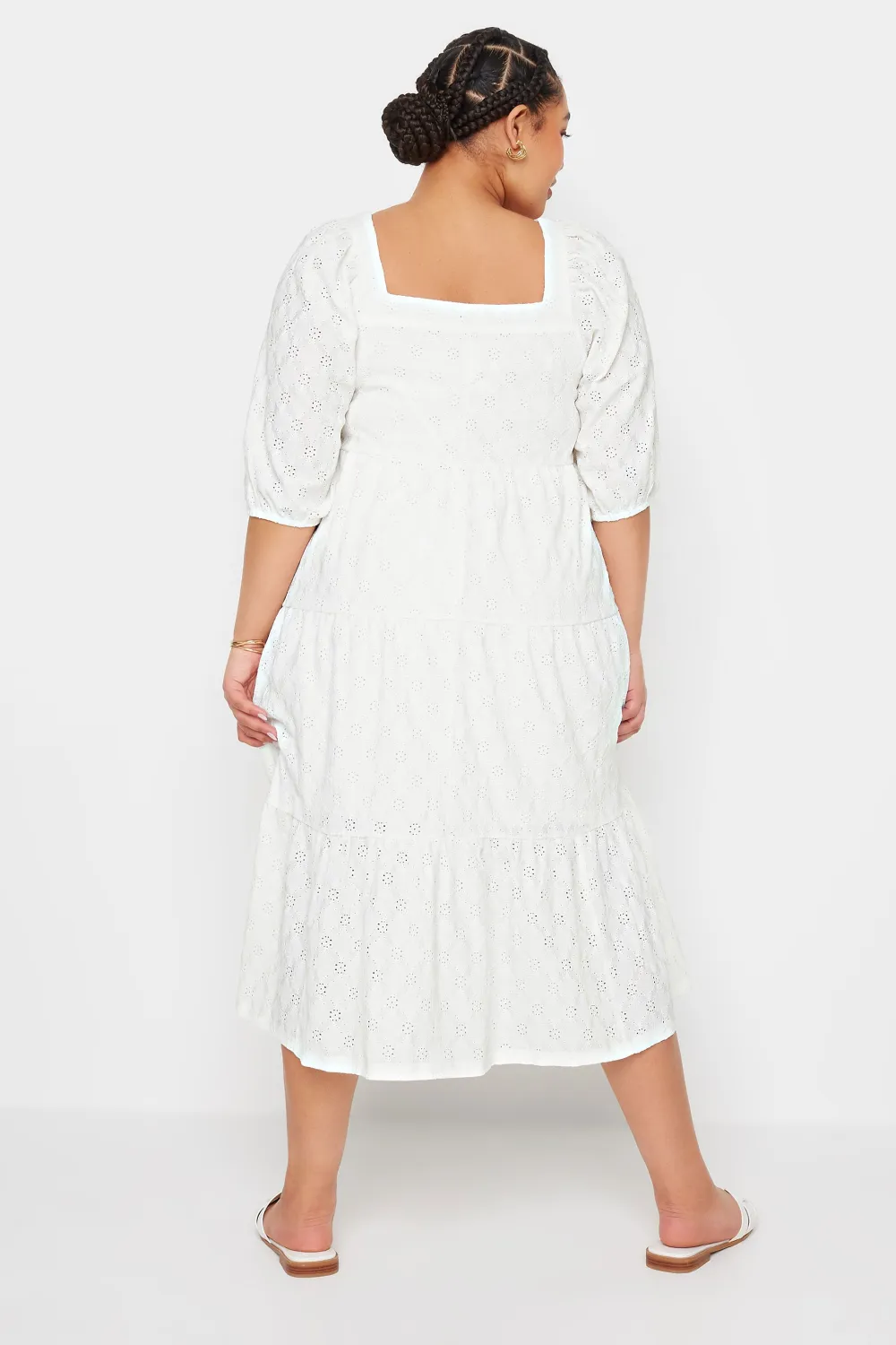 YOURS Curve White Broderie Anglaise Button Front Dress