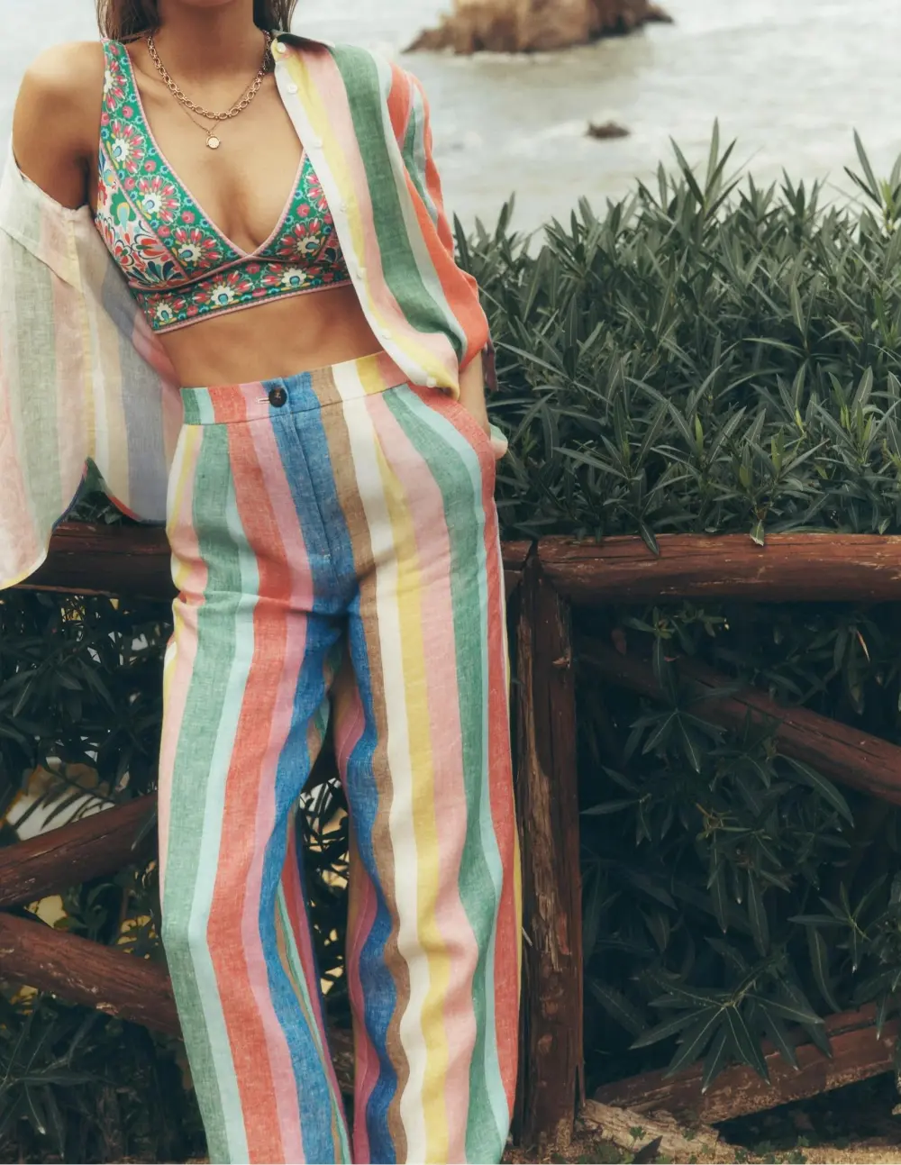 Bright Rainbow Stripe Linen Pants