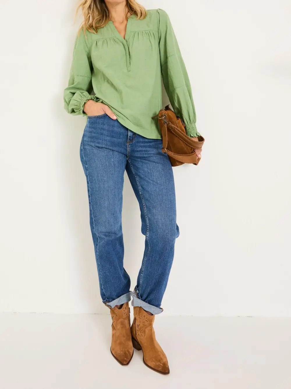 Poppy Olive Green Embroidered Blouse