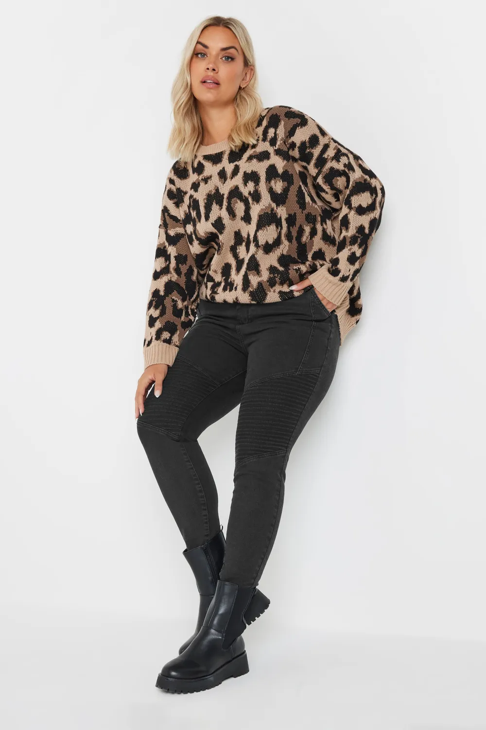 YOURS Curve Black Skinny AVA Biker Jeans