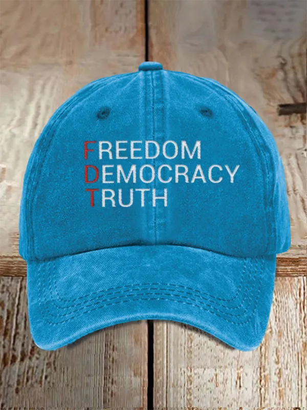 Unisex Distressed Washed Cotton FDT “Freedom Democracy Truth” Hat