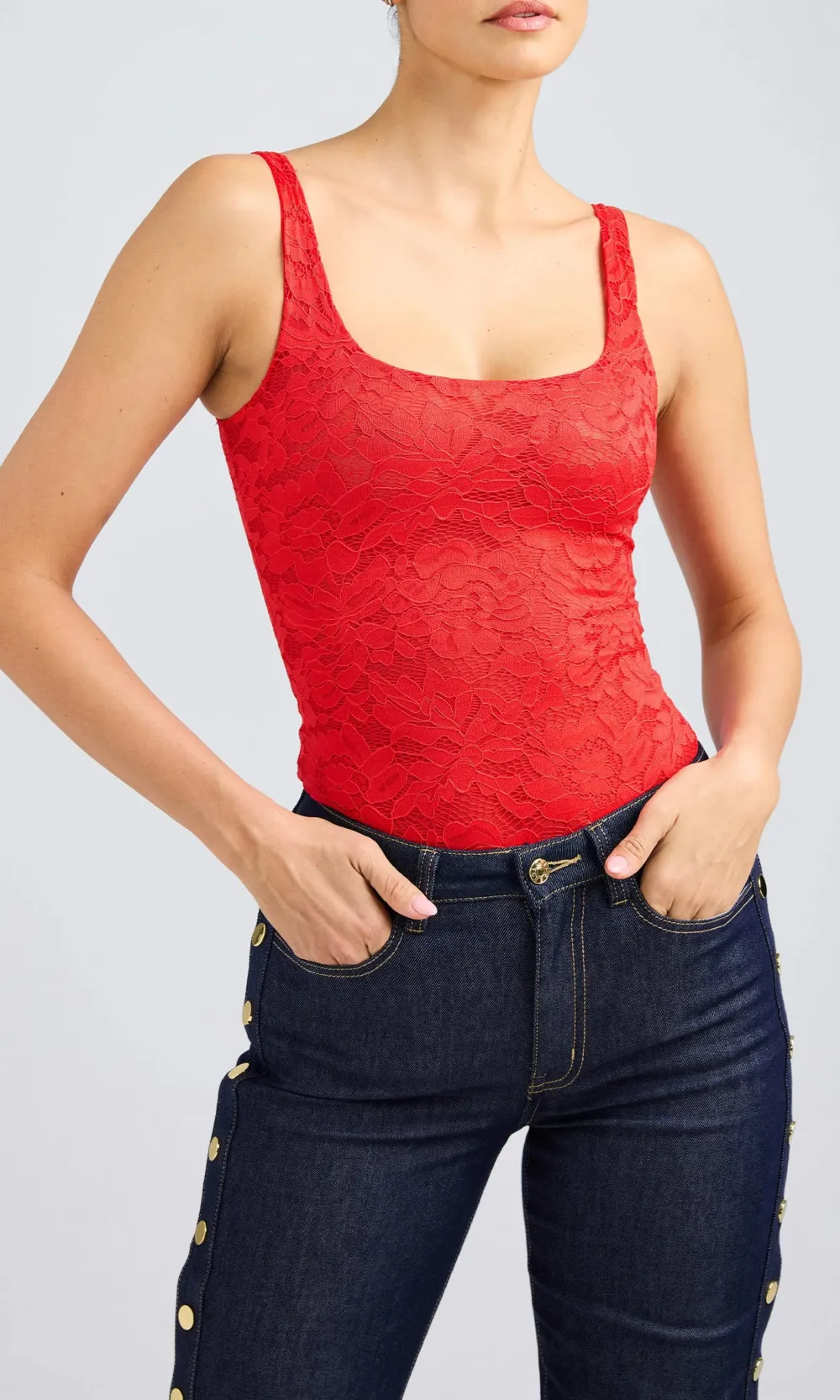 Bright Red Lace Bodysuit