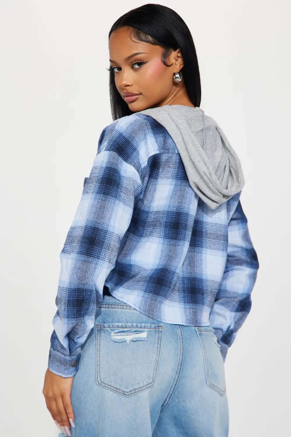 Fearless Cropped Plaid Shirt  - Blue/combo