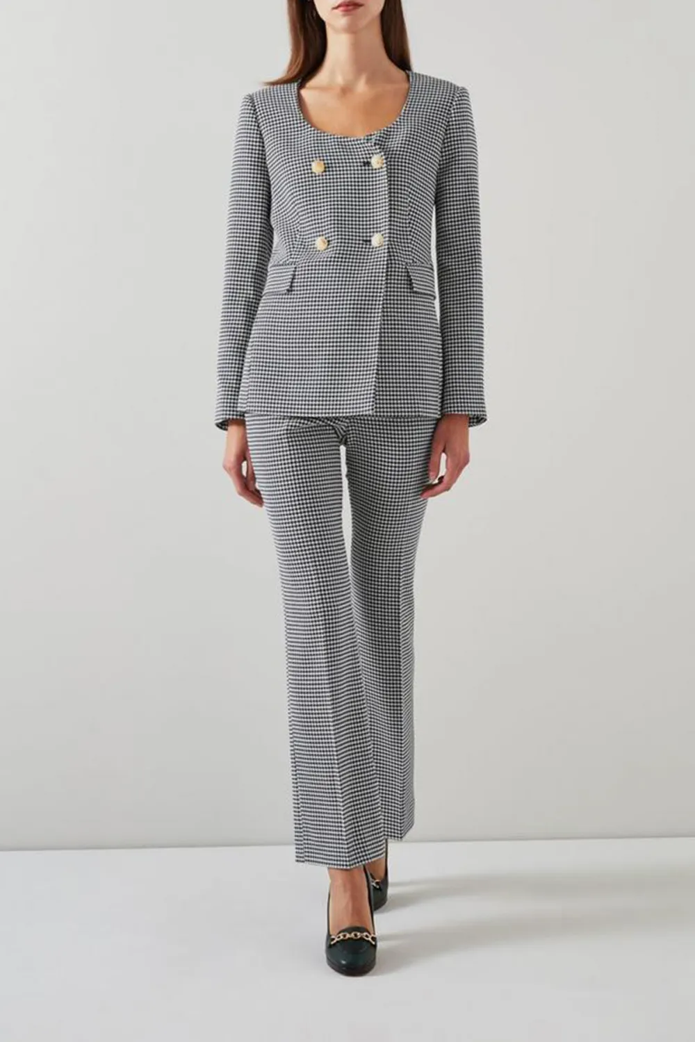 Black Cream Checkered Straight Leg Trousers