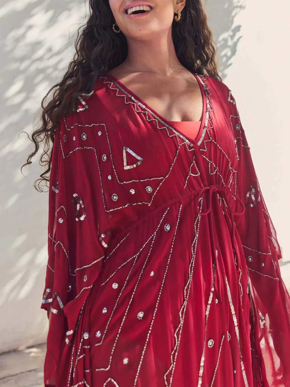 Red Decorative Long Cardigan