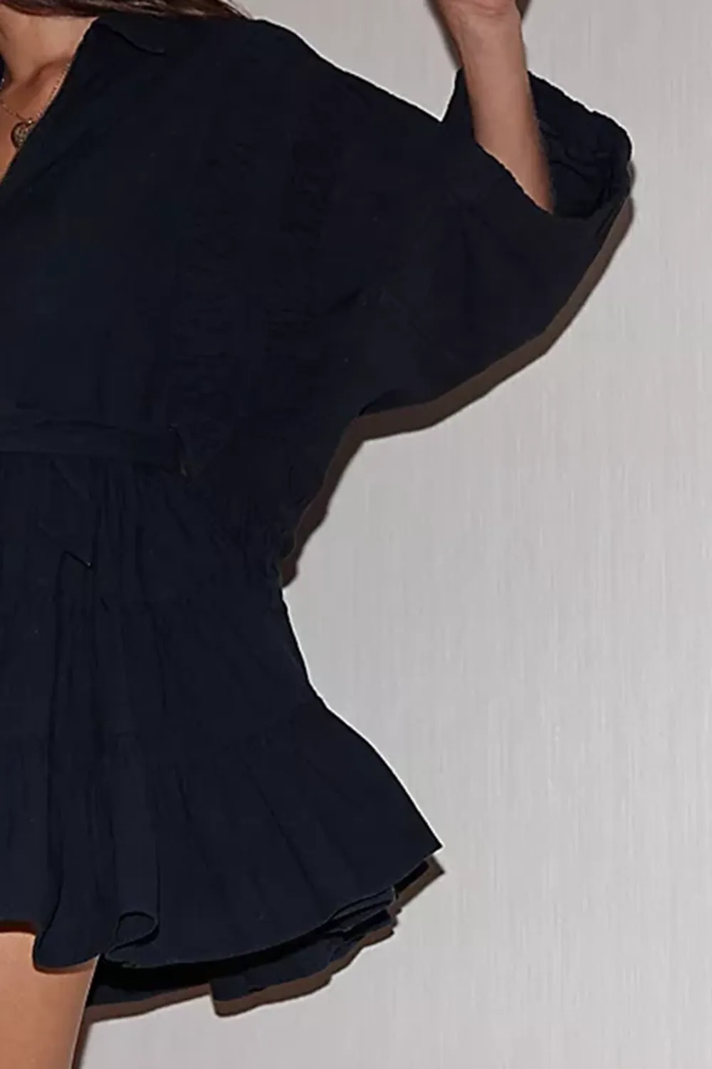 Belted Flutter Sleeve Mini Dress