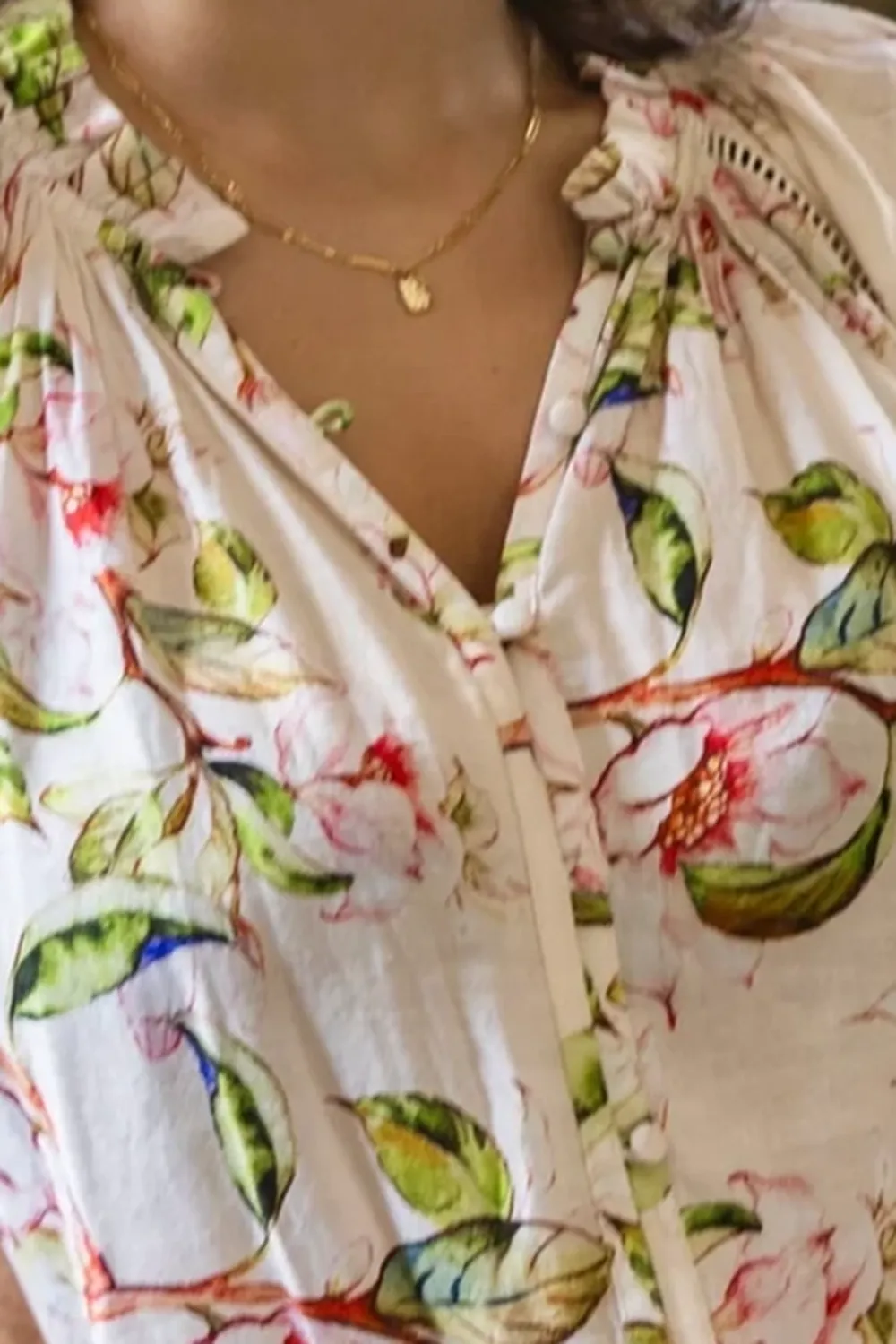 V-neck Print Lace Insert Blouse