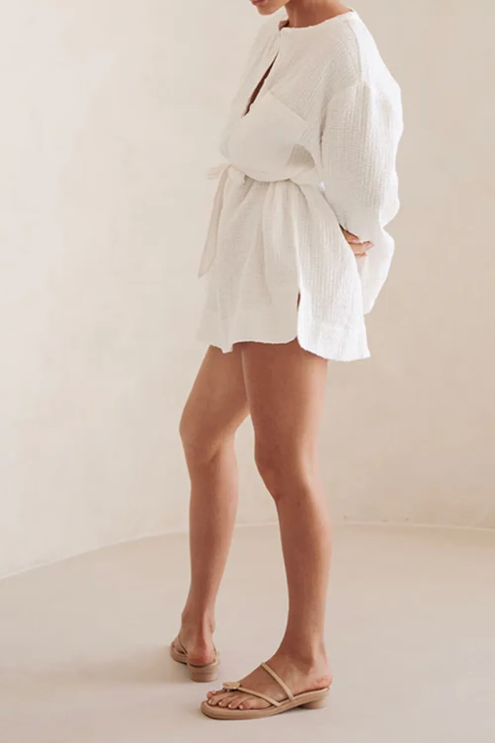 Long Sleeve Button Up Belted Mini Dress