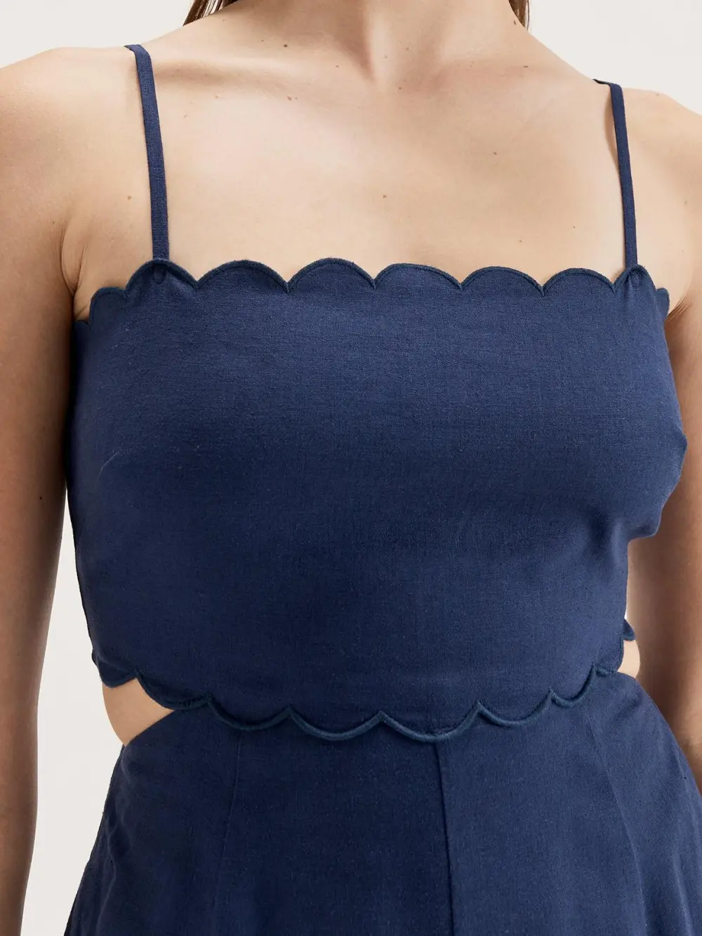 Navy Hollow Scalloped Dresses