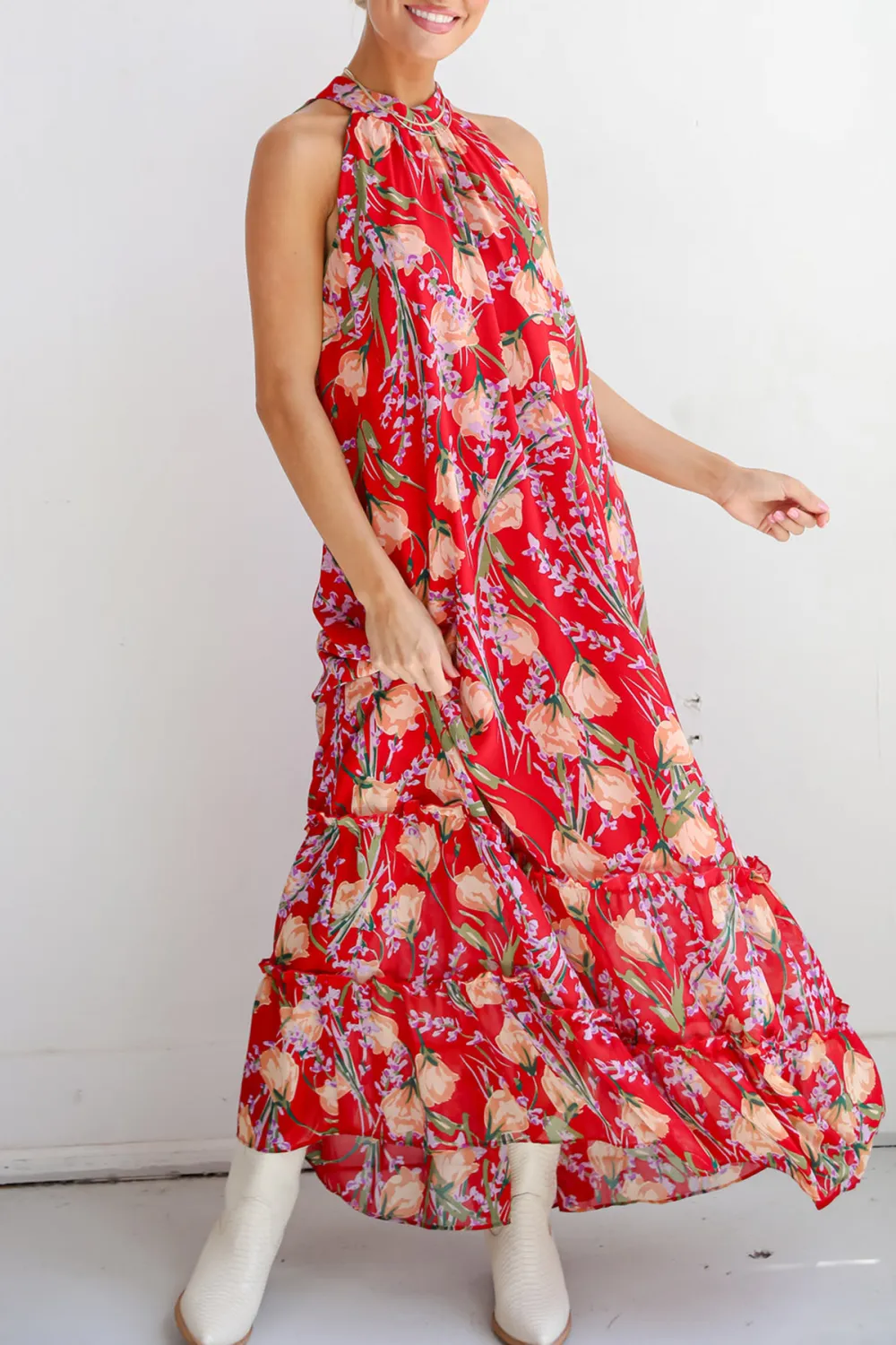 Happily Yours Red Floral Maxi Dress