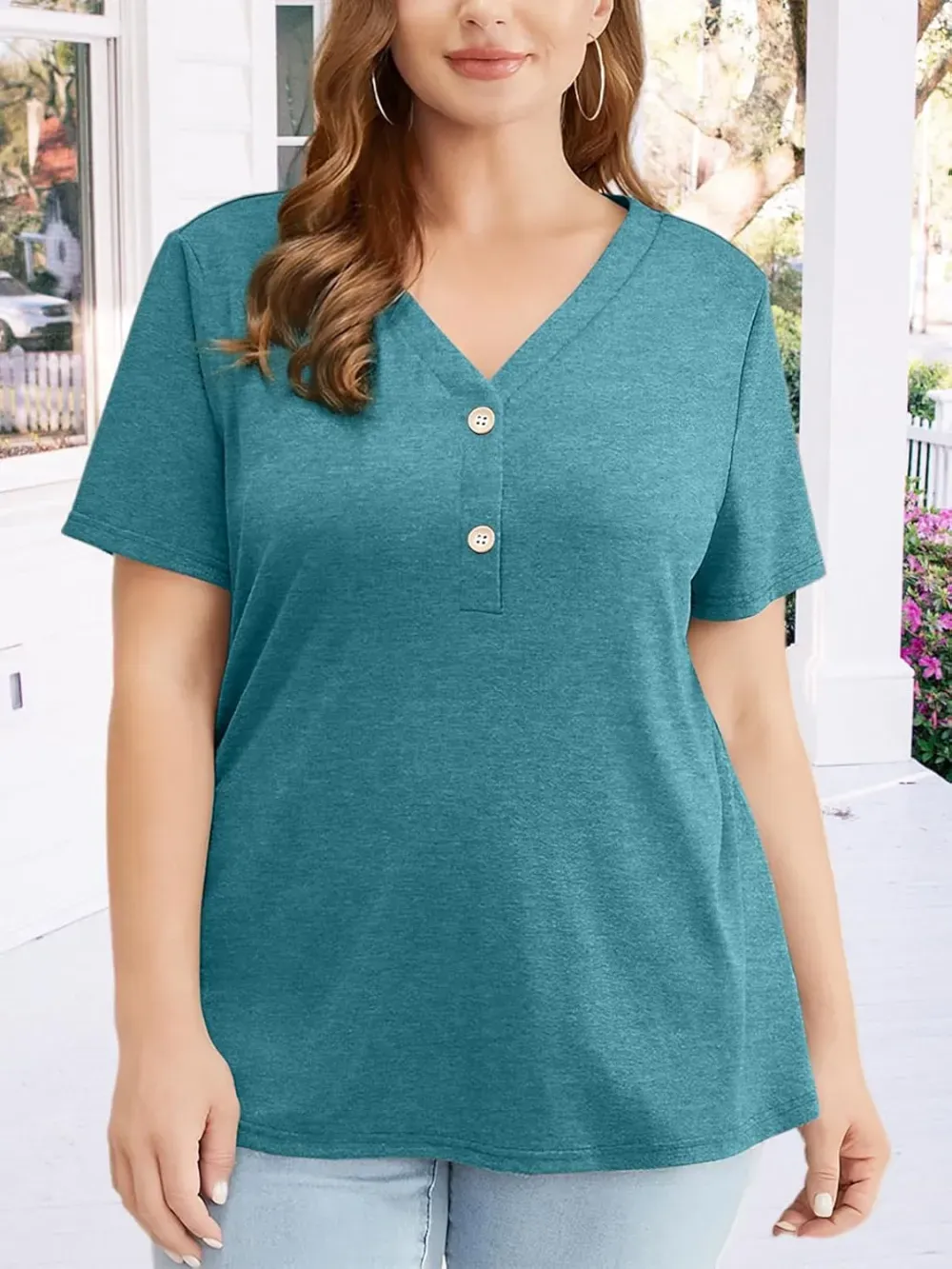 HDLTE Womens Plus Size Tops Floral Bell Sleeves Blouses Summer Crewneck Tunic Loose Casual T Shirts