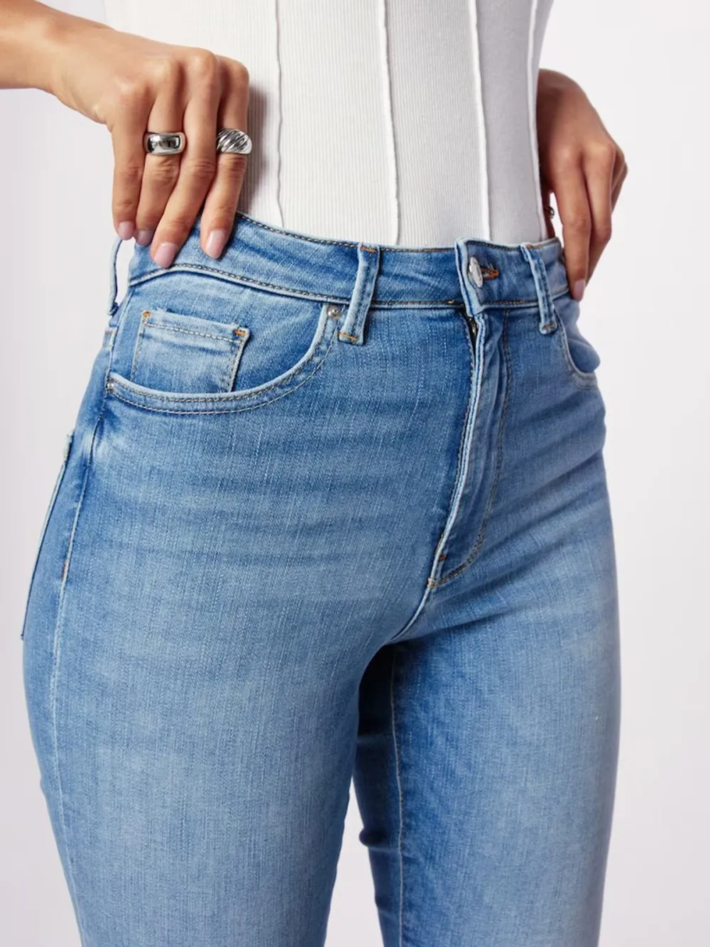 Light Blue Mid-Waist Casual Style Jeans