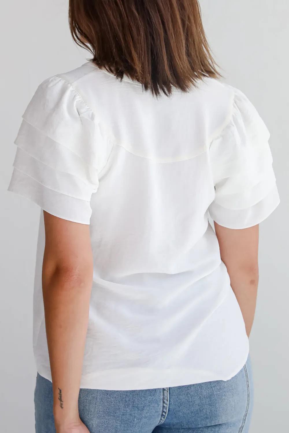 Adorably Captivating Off White Ruffle Sleeve Blouse