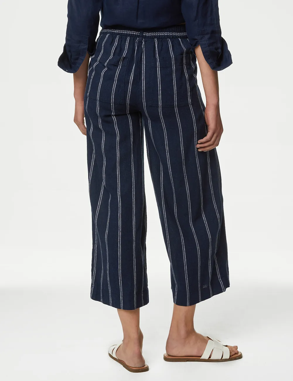 Linen Striped Wide Leg Trousers