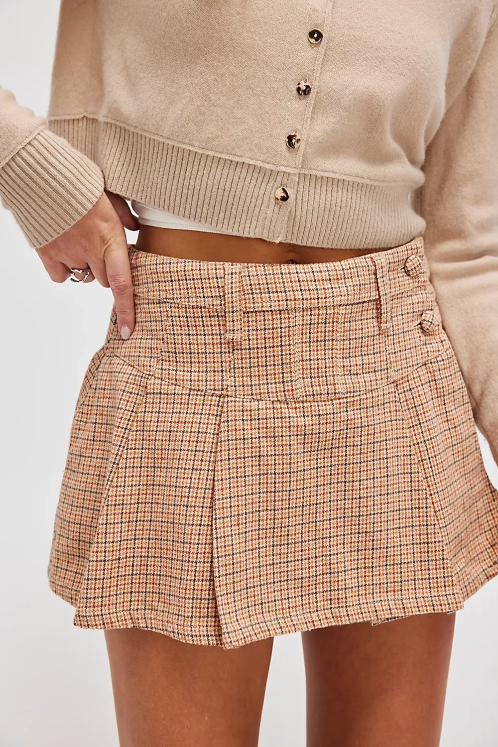Houndstooth Asymmetric Mini Skirt