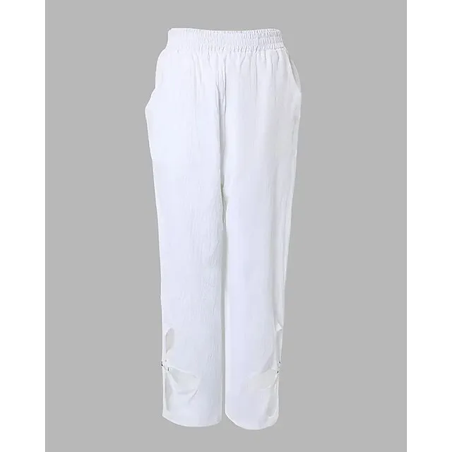 Women's Linen Pants Pants Trousers Baggy Full Length Cotton And Linen Side Pockets Baggy Fashion Casual Daily Dark Yellow Black S M