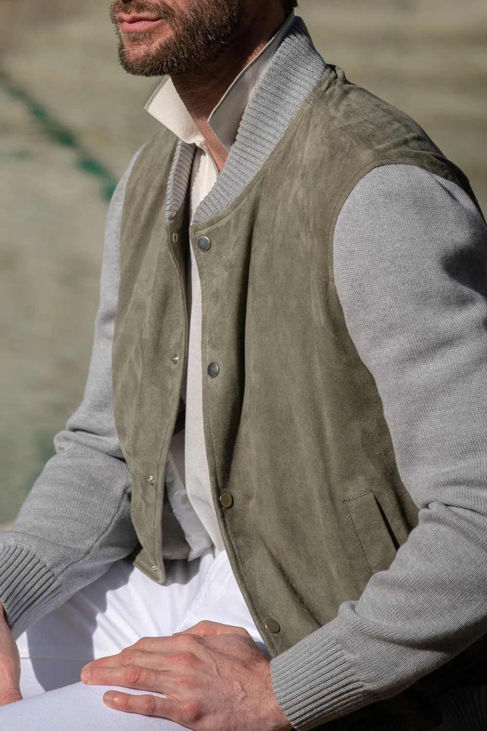 Sage Suede Knit Bomber