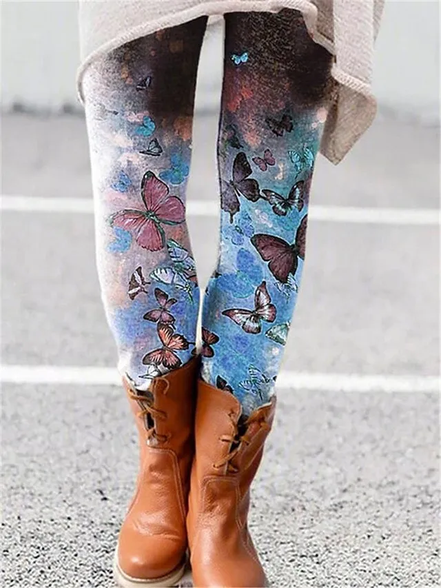 Women's Fleece Lined Leggings Warm Full Length Winter Leggings Print High Elasticity Mid Waist Fashion Designer Halloween Daily 1 2 S M Winter