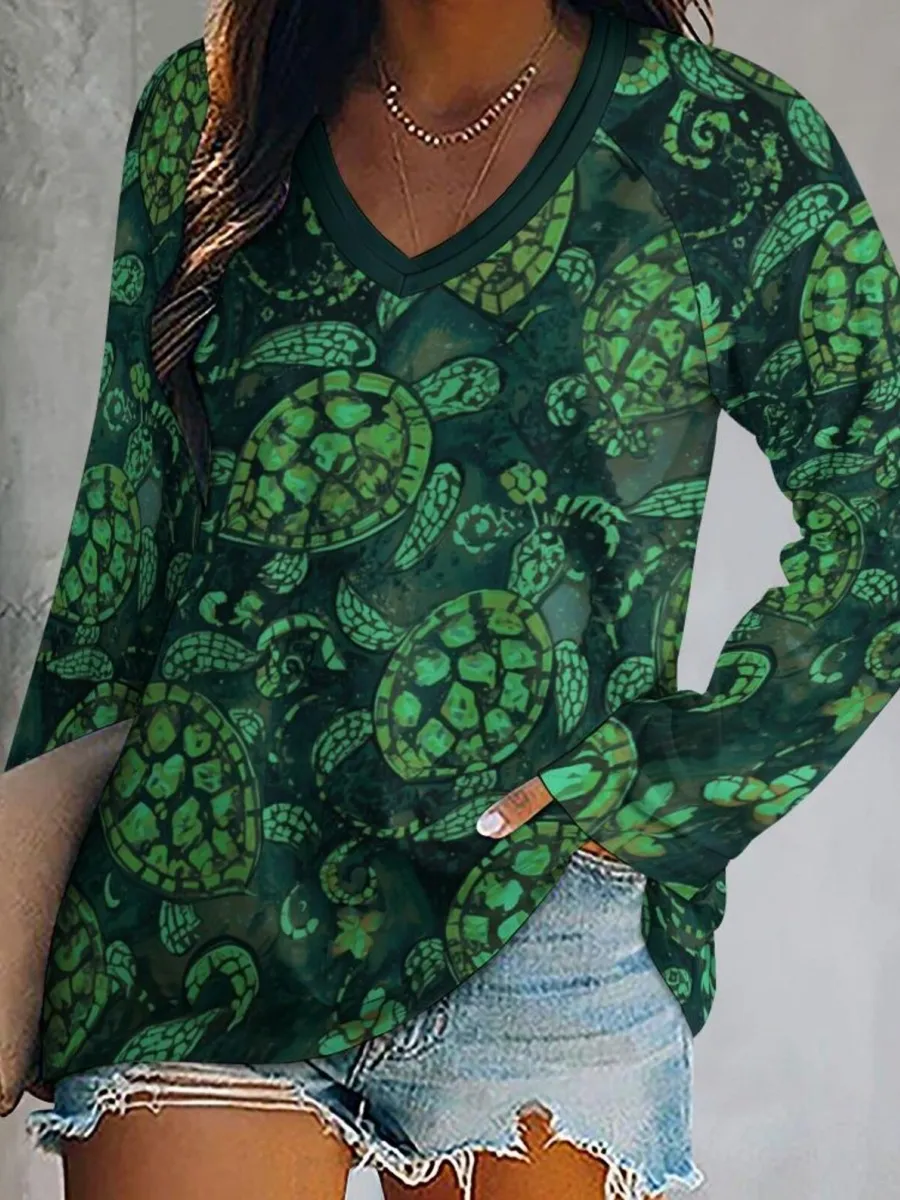 Marine Turtle Print Top