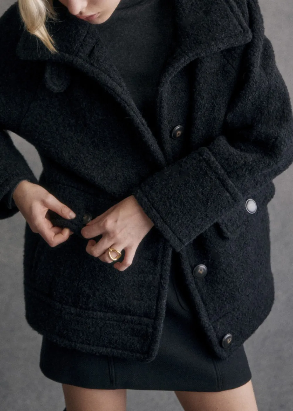 High Collar Short Button Front Coat