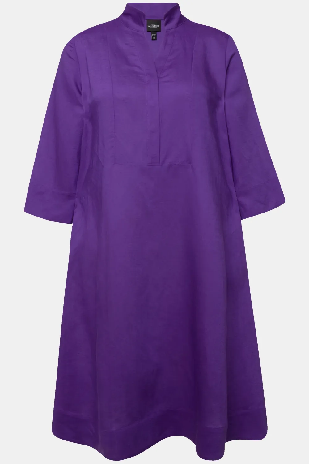 Midikleid, Leinenmix, A-Linie, V-Ausschnitt, 3/4-Arm