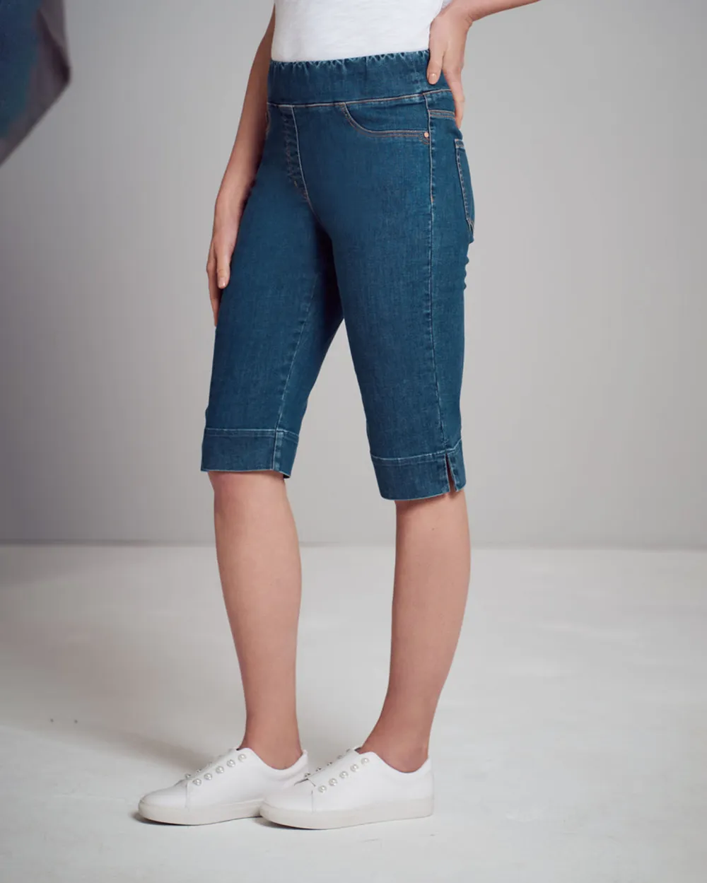 Roll Cuff Denim Knee Length Shorts